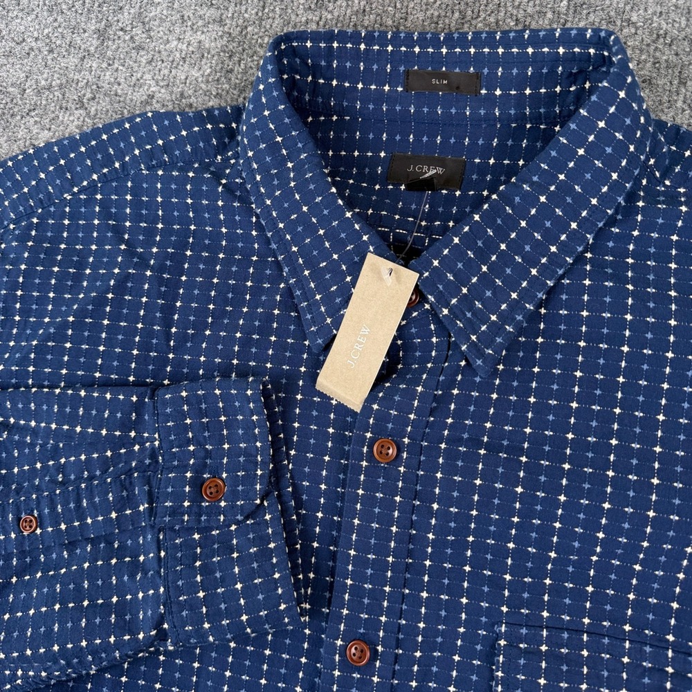 J Crew Shirt Mens XL Blue Japanese Sashiko Stitch Embroidered Long Sleeve NWT